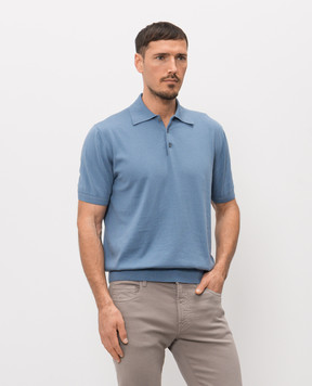 Canali Блакитне поло з шовком MK02479C0127