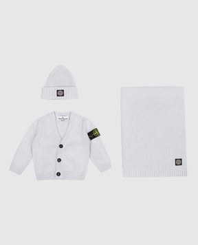 Stone Island Дитячий комплект з блакитного кардигана, пледа і шапки з логотипом K2S16M200001S0M10