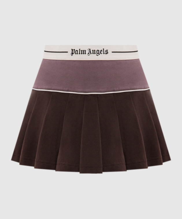 Palm Angels Коричневая юбка-плиссе с узором логотипа PAWCU001FB001
