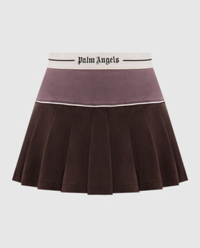 Palm Angels Коричневая юбка-плиссе с узором логотипа PAWCU001FB001