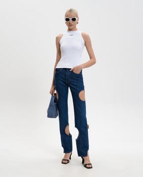 Off-White Білий топ в рубчик з логотипом 2AD236C99JER001