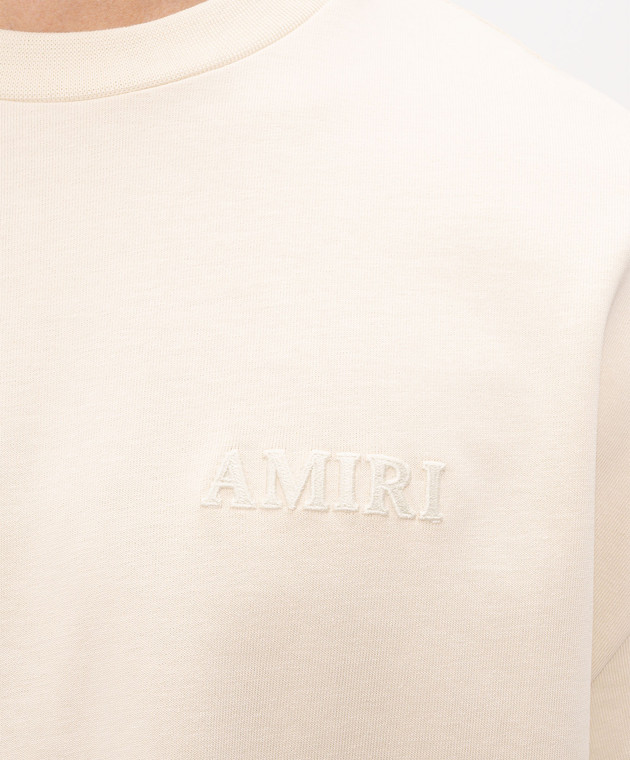 AMIRI Бежева футболка з фактурною вишивкою логотипа AMJYTE1061 зображення 5