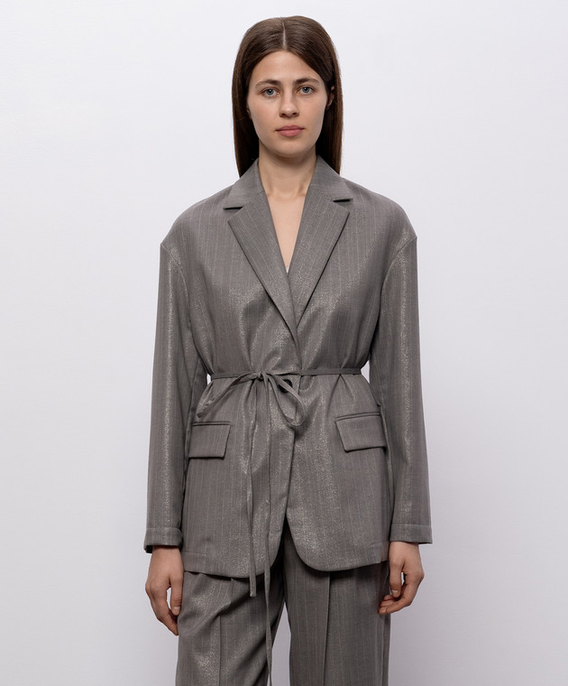 Brunello Cucinelli Серый жакет из шерсти в полоску с люрексом MB1897405P изображение 3