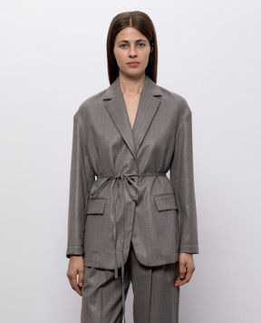 Brunello Cucinelli Серый жакет из шерсти в полоску с люрексом MB1897405P