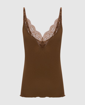 Saint Laurent Коричневий топ із шовку в рубчик 796843Y37SM