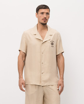 Balmain Бежевая рубашка из шелка с вышивкой GH0HN151SF45