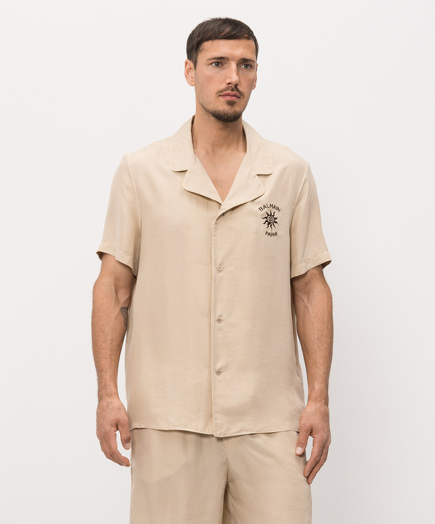 Balmain Бежева сорочка із шовку з вишивкою GH0HN151SF45 зображення 3