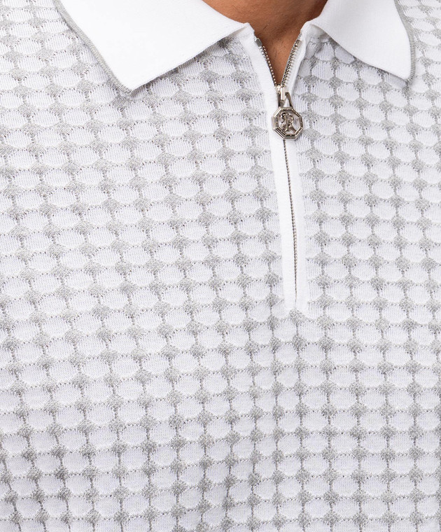 Stefano Ricci Белое поло с шелком в узор K616463P31F26225 изображение 5