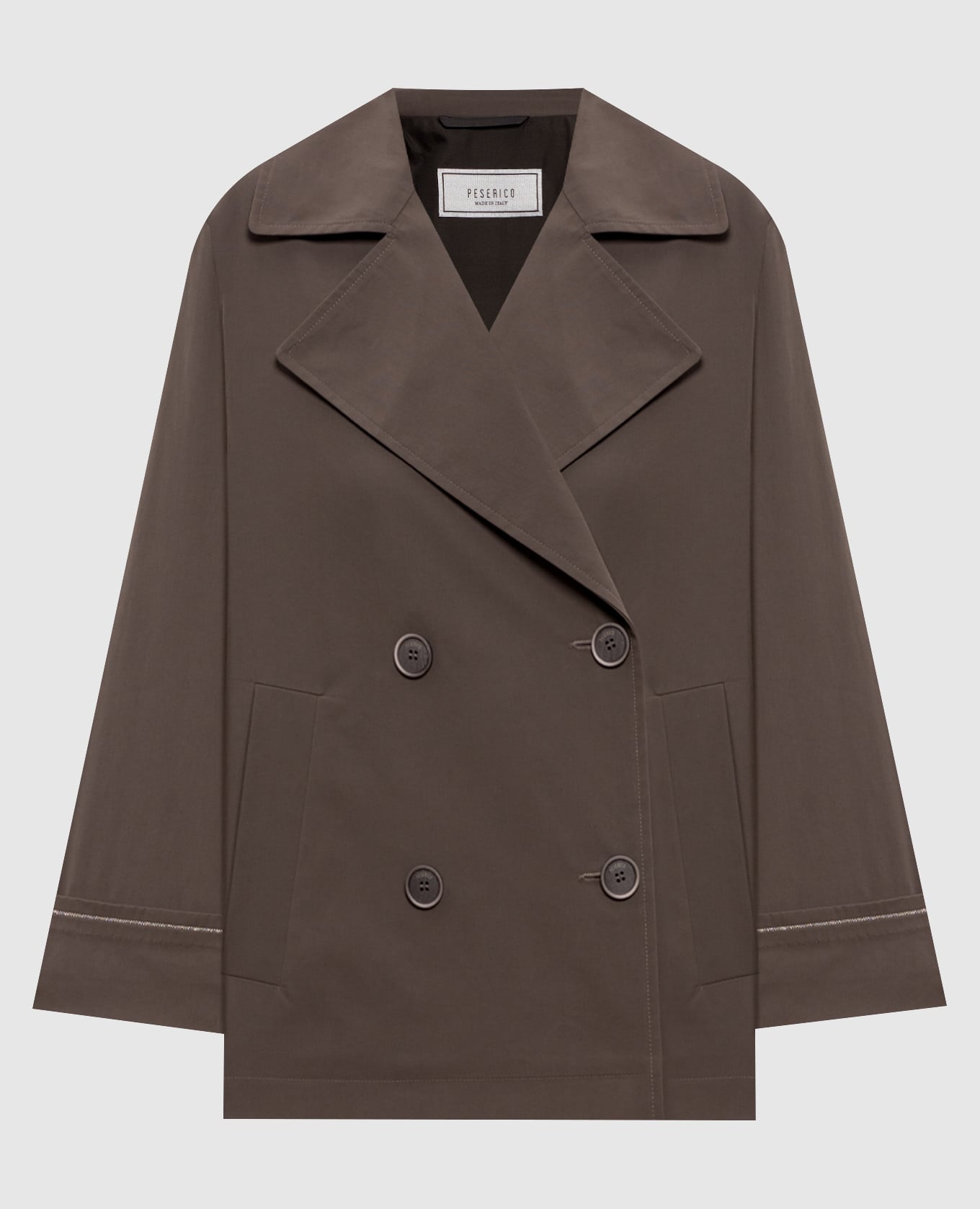 Коричневый укороченный двубортный тренч с цепочкой