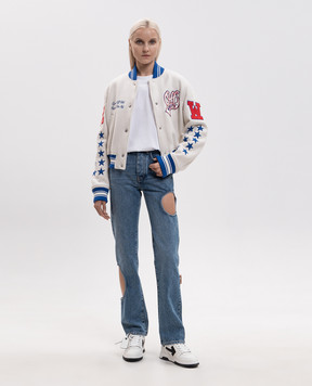 Off-White Бомбер цвета айвори с шерстью 2FG00409T