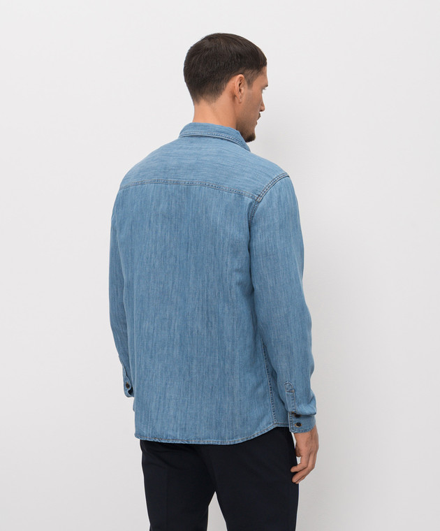 Trussardi Синяя рубашка с леном с вышивкой 54028100025NMS116D96 изображение 4