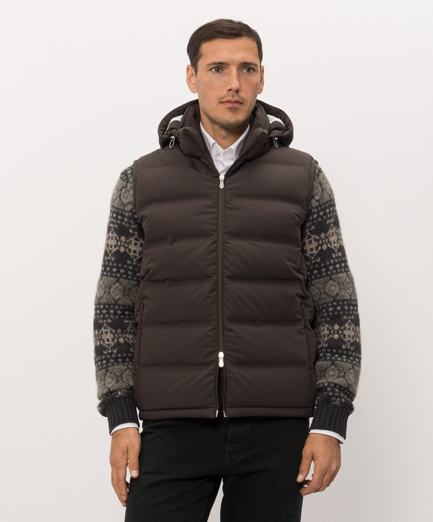 Brunello Cucinelli Коричневий пуховий жилет MV4061605 зображення 3
