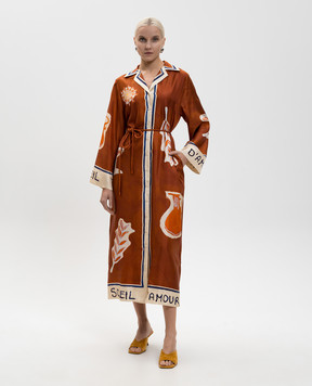 Alemais Коричневое платье-рубашка Soleil D'Amour из шелка 6080D