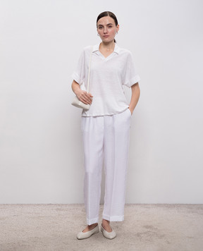 Peserico Білий топ з льоном з коміром поло S06430J002707