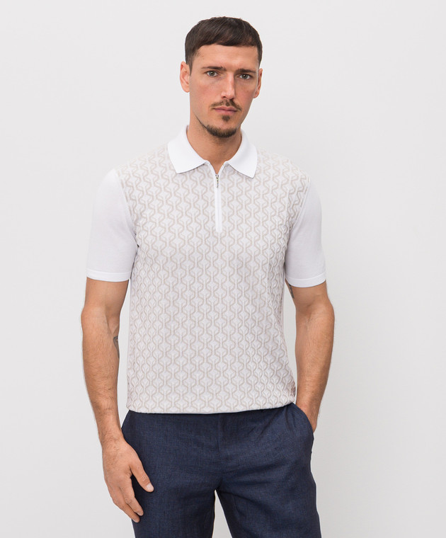 Bertolo Cashmere Белое поло с шелком в узор 902529002542 изображение 3