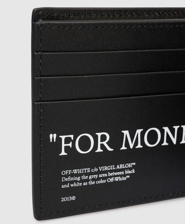 Off-White Чорне шкіряне портмоне з принтом напису For Money OMNC074C99LEA001 зображення 4