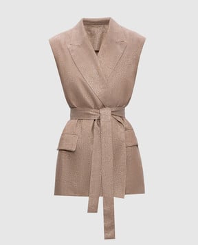 Brunello Cucinelli Бежевый жилет на запах из льна с люрексом MH5267774