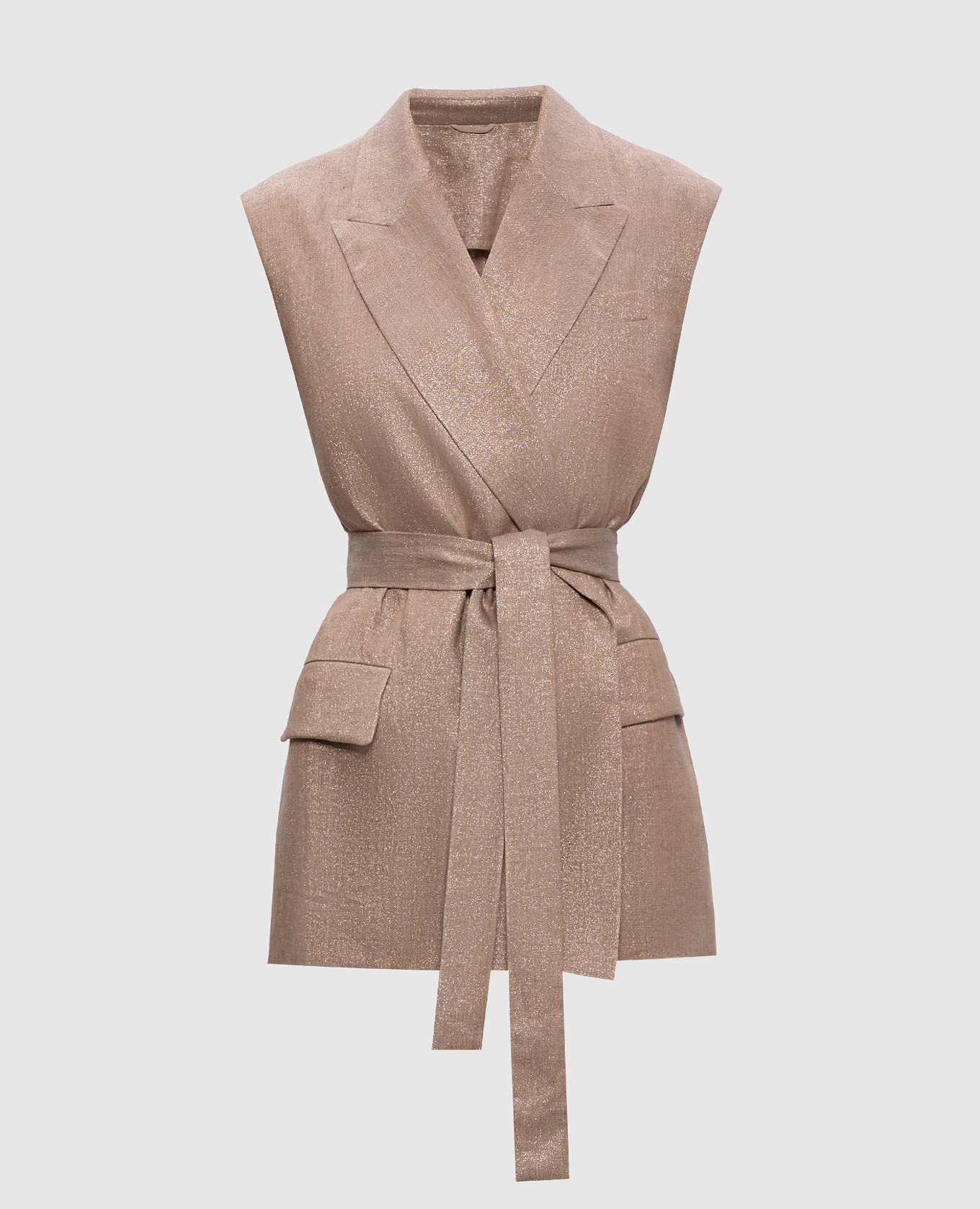 

Бежевый жилет на запах из льна с люрексом, Костюмные