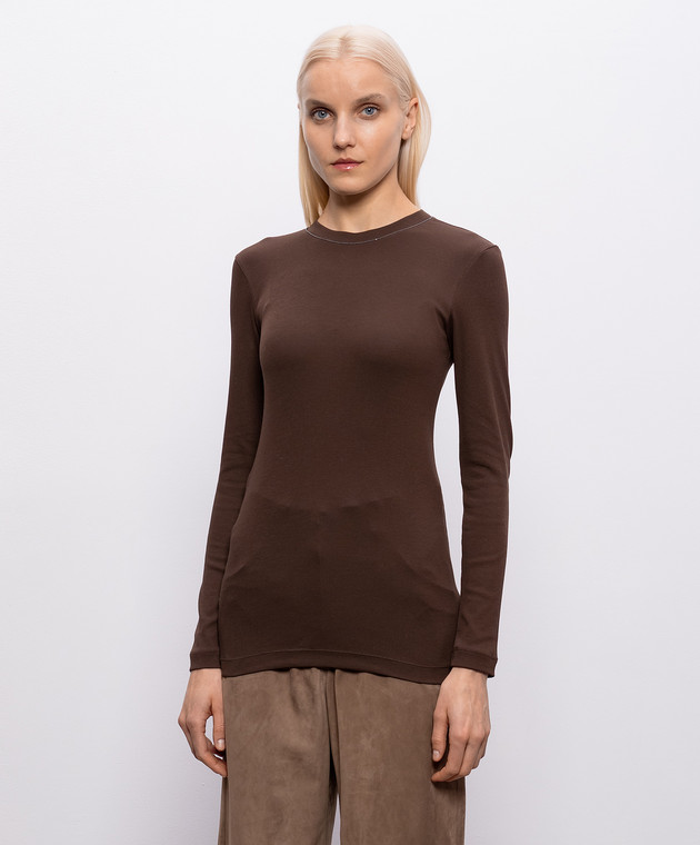Brunello Cucinelli Коричневый лонгслив с цепочкой мониль MPTC8BJ300 изображение 3