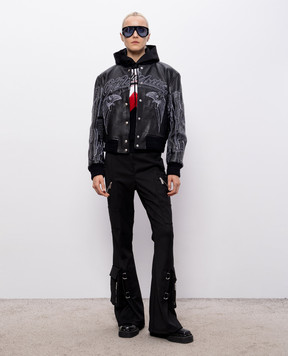 Off-White Чорний шкіряний бомбер Eagle Skyline 29G00229T