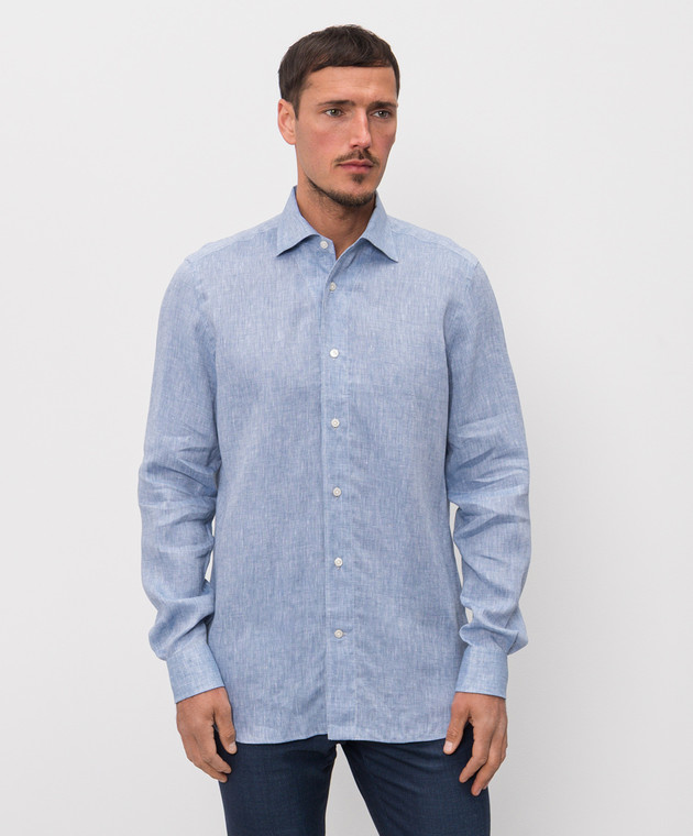 Enrico Mandelli Голубая рубашка из льна CUBANA5701 изображение 3