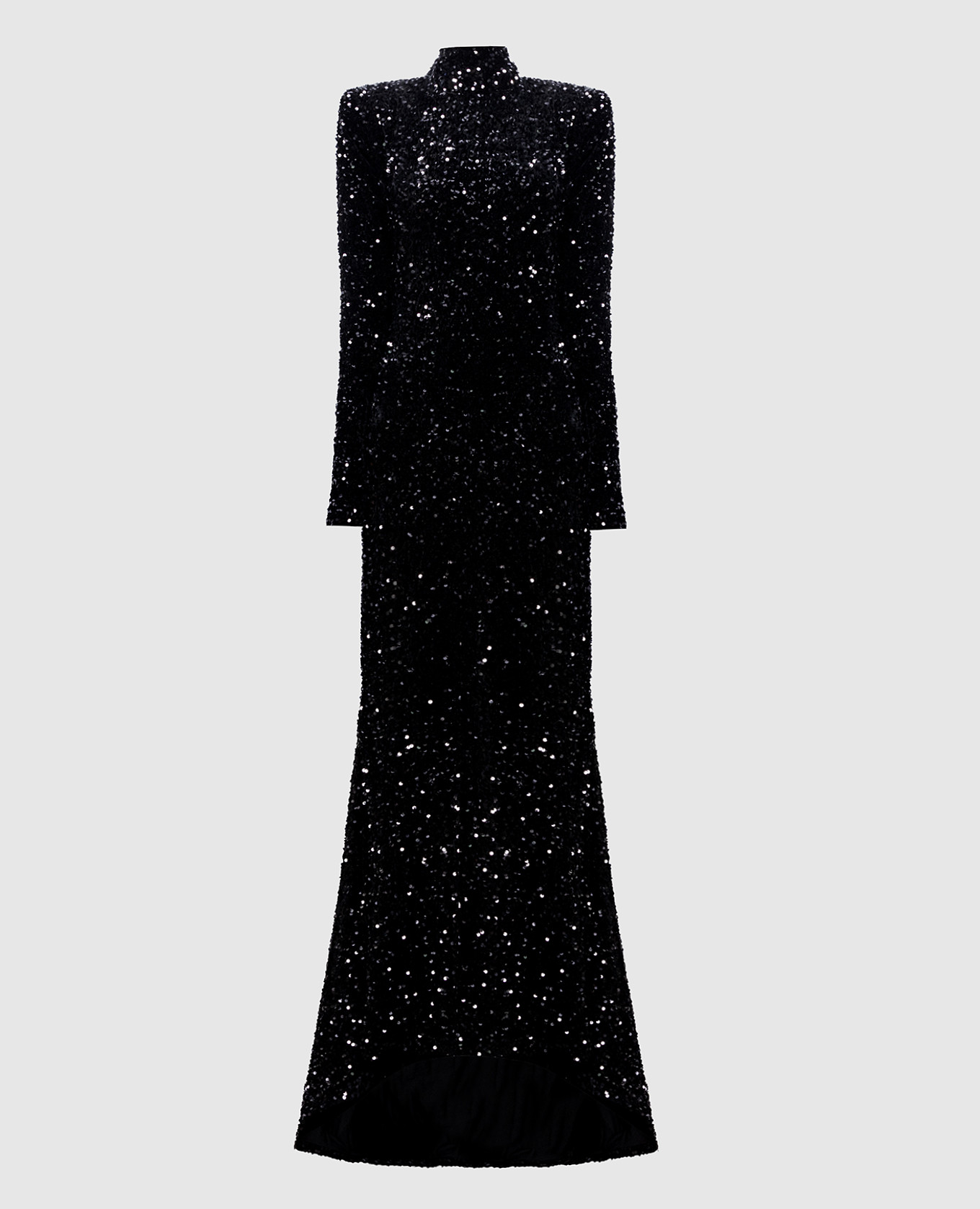 Черное велюровое платье макси в пайетке