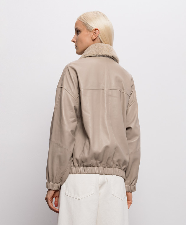 Brunello Cucinelli Бежевая кожаная куртка с мехом MPNMO7734 изображение 4