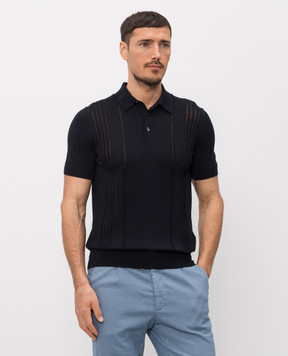 Enrico Mandelli Темно-синее поло с шелком 3K005A5645