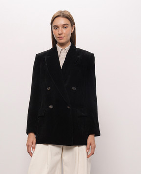 Brunello Cucinelli Черный двубортный вельветовый жакет с люрексом MG5687369