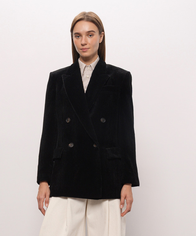 Brunello Cucinelli Черный двубортный вельветовый жакет с люрексом MG5687369 изображение 3