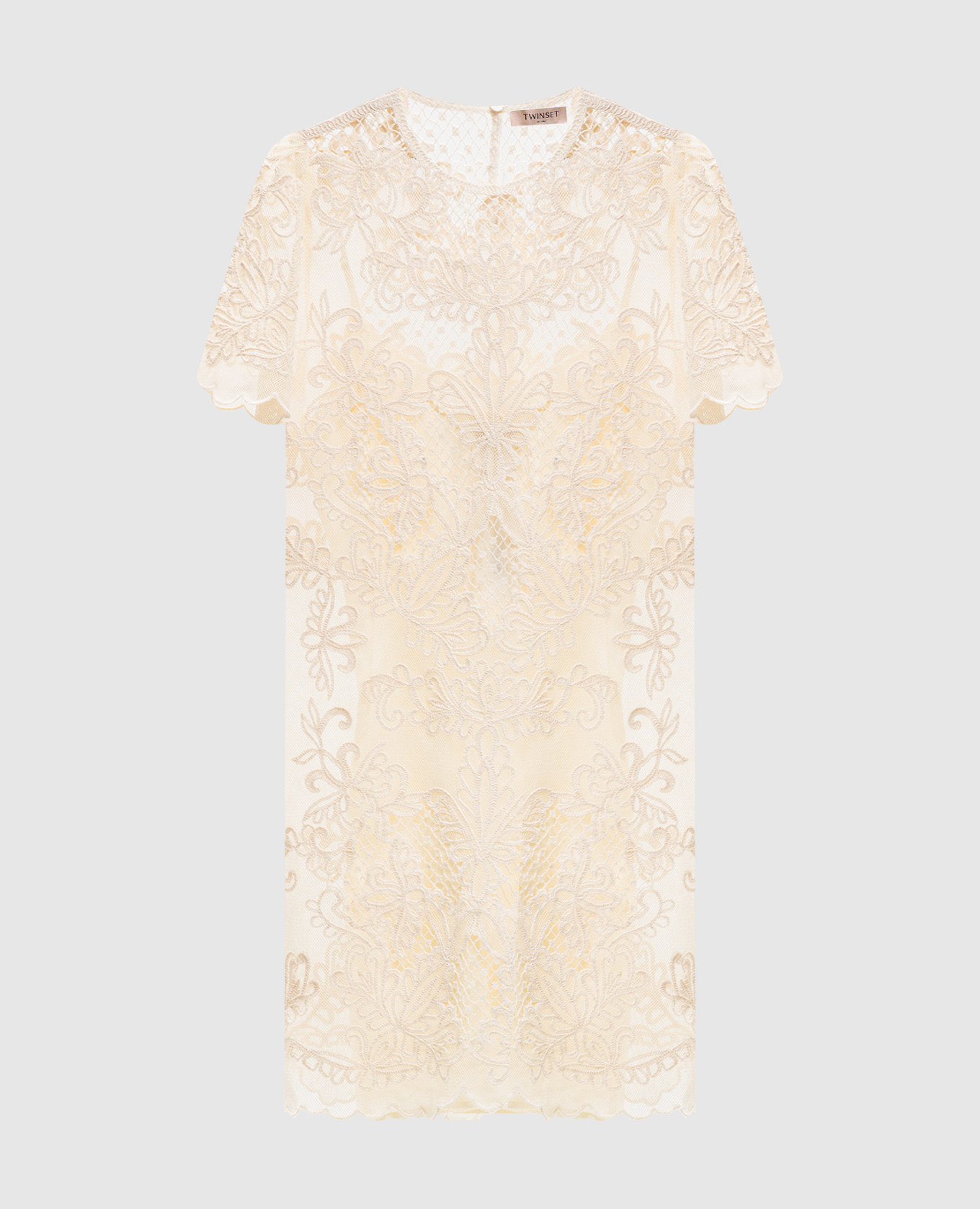 Бежевое платье мини с вышивкой