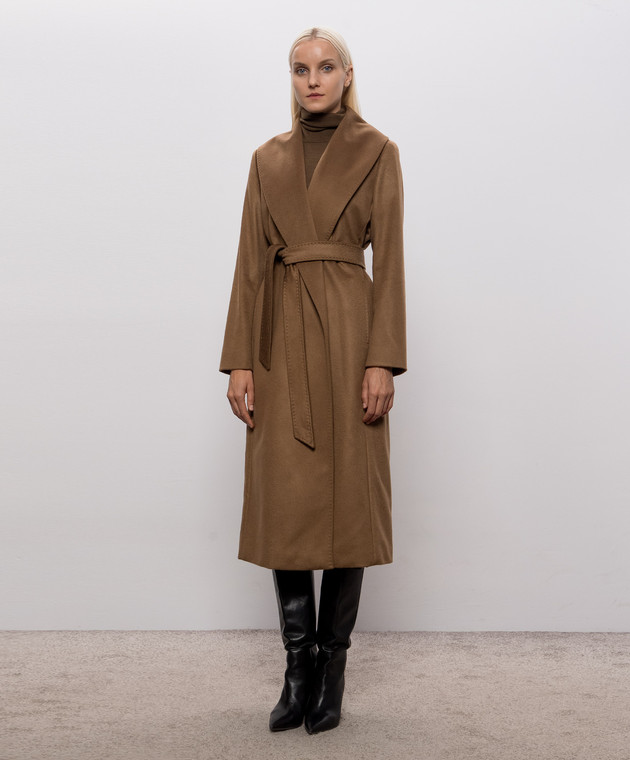 Max Mara Коричневое пальто ARDEA на запах из кашемира MSTARDEA изображение 3