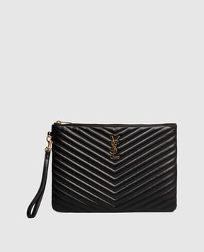Saint Laurent Черный кожаный стеганый клатч CASSANDRE 559193CWU01