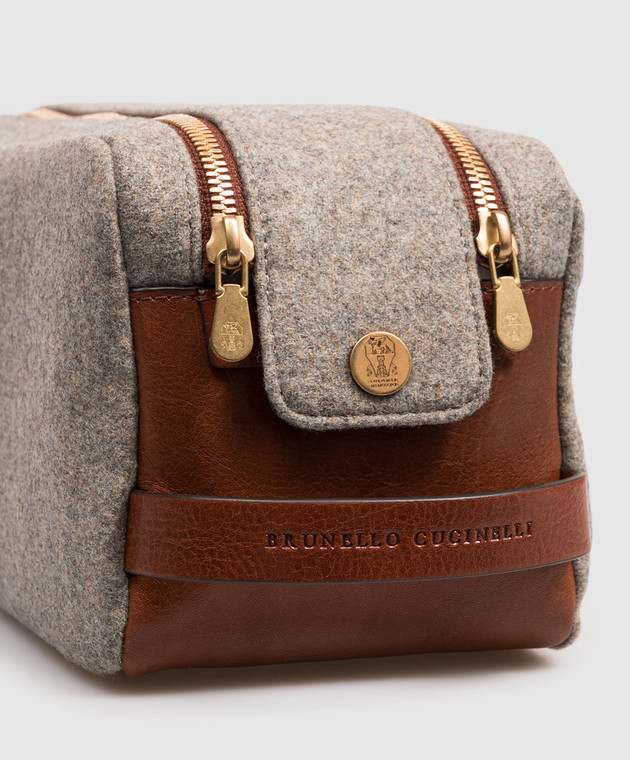 Brunello Cucinelli Серый комбинированный несесер с тиснением логотипа MWPABU334 изображение 3