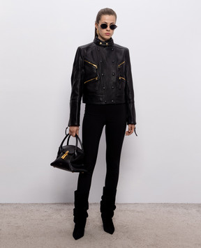 Balmain Чорна шкіряна куртка HF1TD250LE37