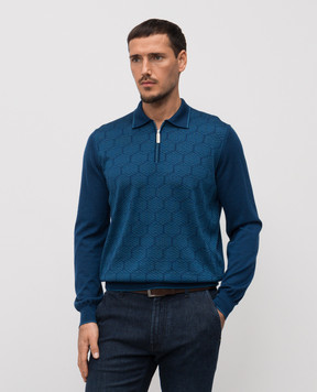 Stefano Ricci Синє поло з кашеміру і шовку у візерунок K808100P30F25477