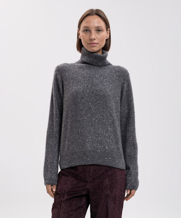 Allude Сірий светр з кашеміру та шовку з паєтками 26577102 зображення 3