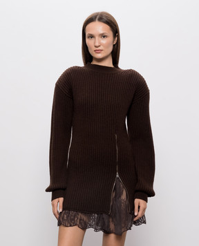 Giuseppe Di Morabito Milano Коричнева сукня з вовни з мереживом 07PFKND41116759
