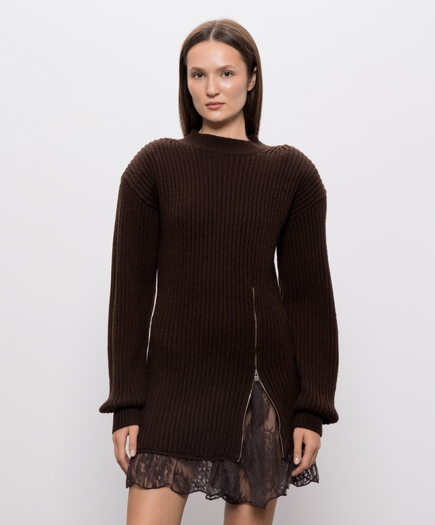 Giuseppe Di Morabito Milano Коричневое платье из шерсти с кружевом 07PFKND41116759 изображение 3