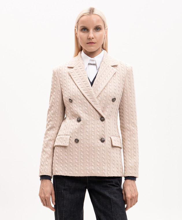Brunello Cucinelli Бежевый двубортный жакет с люрексом M0AZT7493P изображение 3