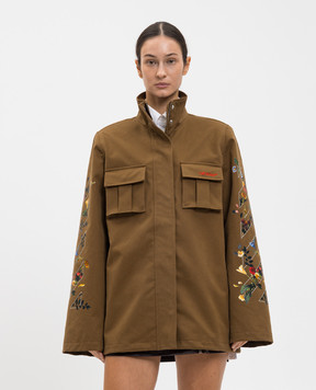 Off-White Куртка кольору хакі в принт 2EL013F25FAB001