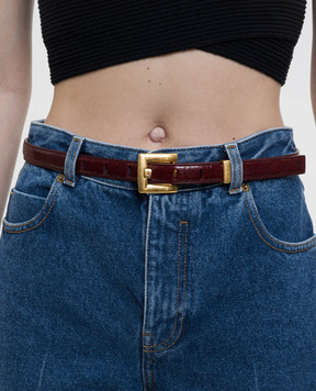 Balmain Бордовий шкіряний пояс з тисненням під шкіру крокодила FN0WJ191LDAX