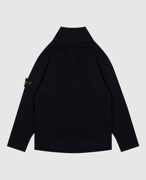 Stone Island Дитячий синій кардиган з вовни з логотипом K2S165100012S0C0268