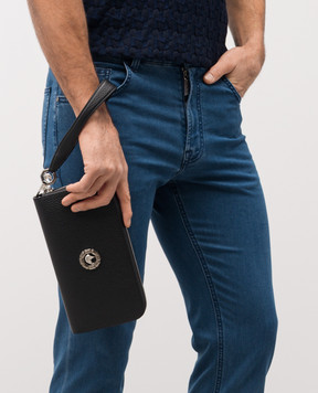 Stefano Ricci Чорний шкіряний гаманець-клатч з емблемою PP312GPVD