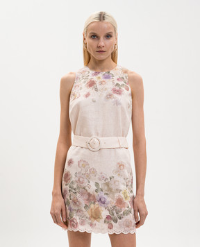 Twinset Бежевое платье из льна в цветочный принт 261TT2571