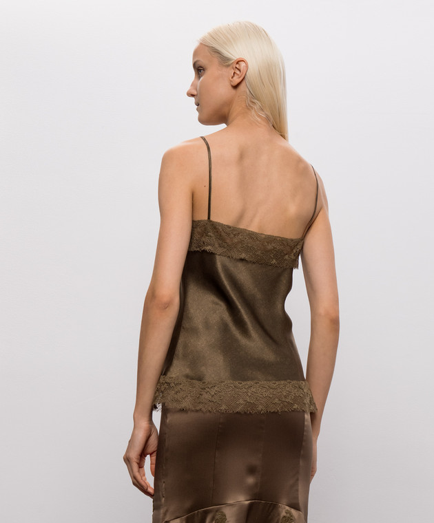 Ermanno Scervino Топ цвета хаки из шелка с кружевом D492L709APFWY изображение 4