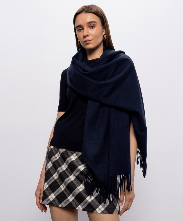 Max Mara Синий палантин BACIО из кашемира с бахромой BACI изображение 2