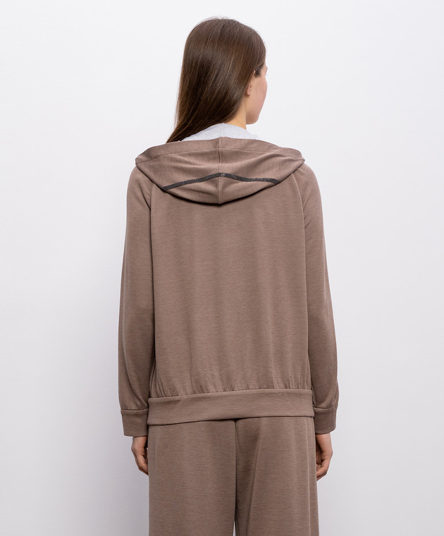 Brunello Cucinelli Коричнева спортивна куртка із шовком з ланцюжком моніль MD828SM606 зображення 4