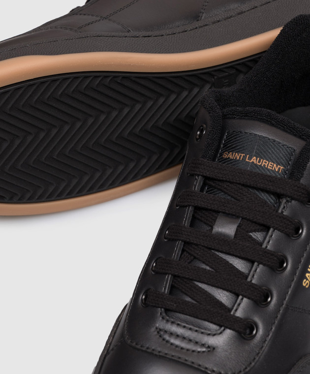 Saint Laurent Черные кожаные кроссовки SL/61 с принтом логотипа 81947600N00 изображение 5
