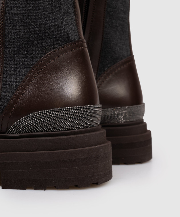 Brunello Cucinelli Коричневые комбинированные ботинки с цепочкой мониль MZOLG3308P изображение 5